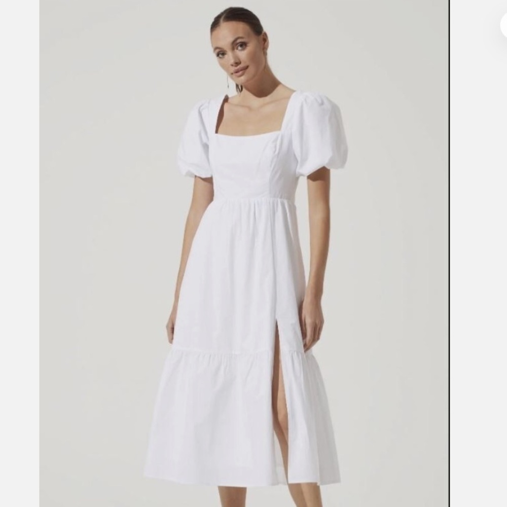 Astr White Puff Sleeve Midi Dress